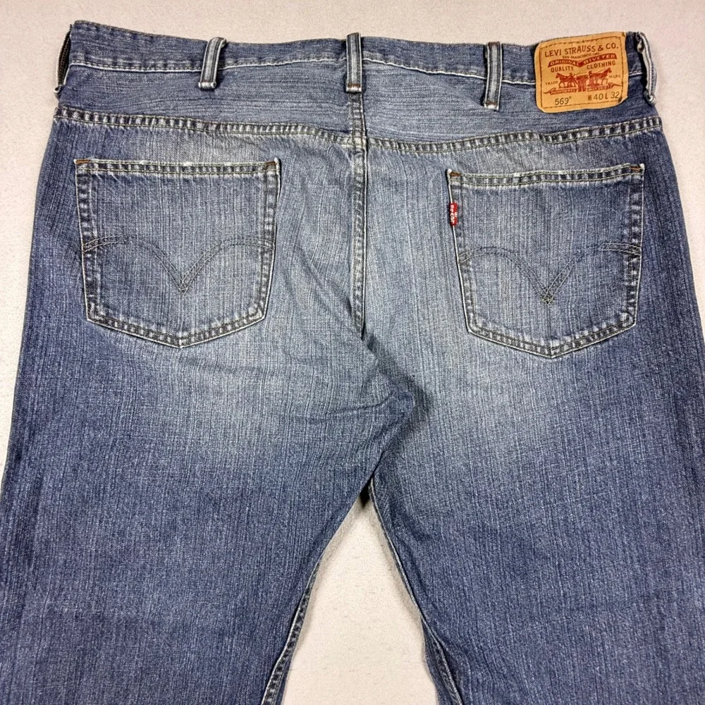 Levis 569 Loose Straight Jeans Mens 40x32 Blue Denim Medium Wash Classic Y2K